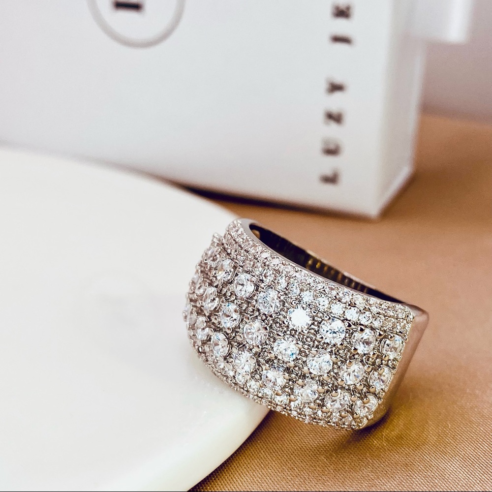 925 Sterling Silver Pave Diamond CZ Statement Wide Ring - Picture 5 of 10